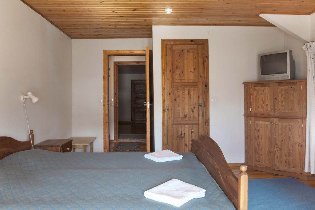 Hotel Bedroom With Wood Ceilings