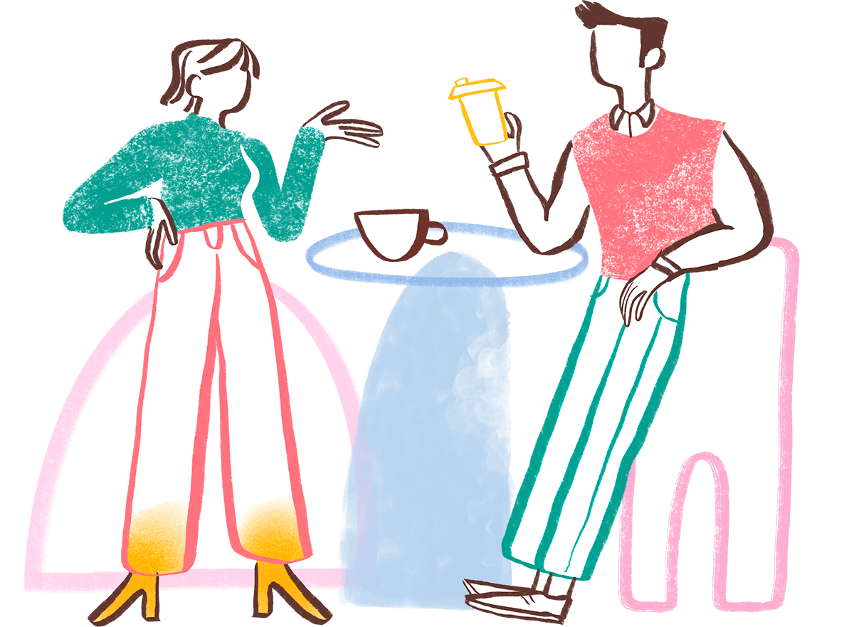 Illustration of people enjoying coffee at a cafe